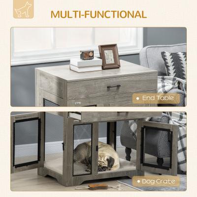 Show full view: PawHut Double Door Furniture Style Dog Crate with Drawer, 32 inch, Grey slide 5 of 10