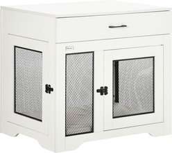 PawHut Double Door Furniture Style Dog Crate with Drawer, 32 inch, White