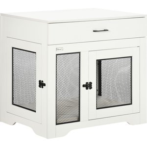 PawHut Double Door Furniture Style Dog Crate with Drawer, 32 inch, White