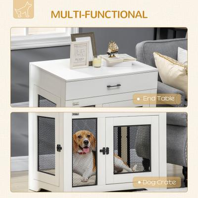 Show full view: PawHut Double Door Furniture Style Dog Crate with Drawer, 32 inch, White slide 4 of 9