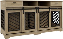 PawHut Double Door Furniture Style Dog Crate with Removable Divider, Oak, 66 inch