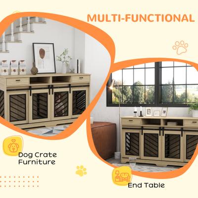 Show full view: PawHut Double Door Furniture Style Dog Crate with Removable Divider, Oak, 66 inch slide 7 of 10