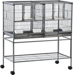 PawHut Double with Rolling Stand Removable Metal Tray Bird Cage, Black