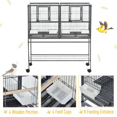 Show full view: PawHut Double with Rolling Stand Removable Metal Tray Bird Cage, Black slide 2 of 6