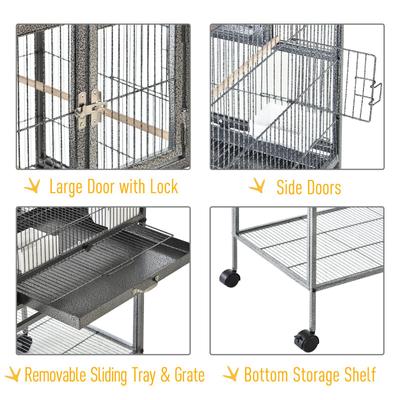 Show full view: PawHut Double with Rolling Stand Removable Metal Tray Bird Cage, Black slide 3 of 6