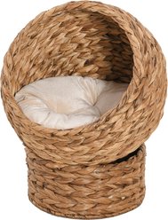 PawHut Egg Chair Rattan Elevated Cat Bed with Removable Cover, 17-in, Brown