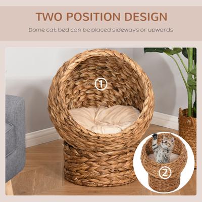 Show full view: PawHut Egg Chair Rattan Elevated Cat Bed with Removable Cover, 17-in, Brown slide 6 of 10