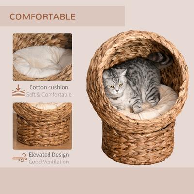 Show full view: PawHut Egg Chair Rattan Elevated Cat Bed with Removable Cover, 17-in, Brown slide 4 of 10