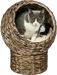 PawHut Egg Chair Rattan Elevated Cat Bed with Removable Cover, 17-in, Dark Gray