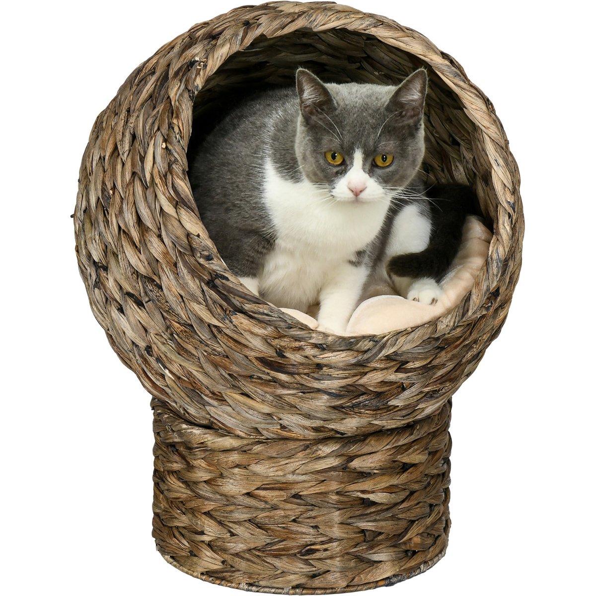 PawHut Egg Chair Rattan Elevated Cat Bed with Removable Cover, 17-in, Dark Gray