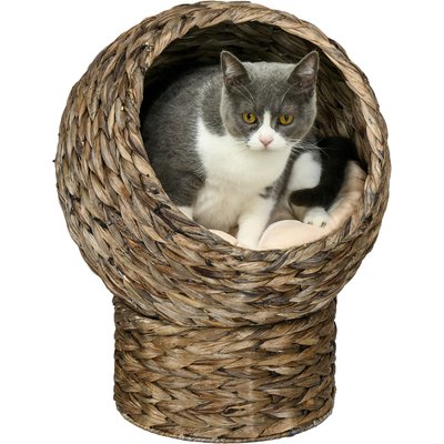 PawHut PawHut Egg Chair Rattan Elevated Cat Bed with Removable Cover, 17-in, Dark Gray