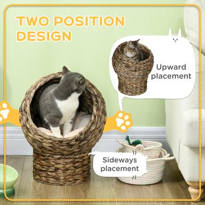 Show full view: PawHut Egg Chair Rattan Elevated Cat Bed with Removable Cover, 17-in, Dark Gray slide 4 of 10
