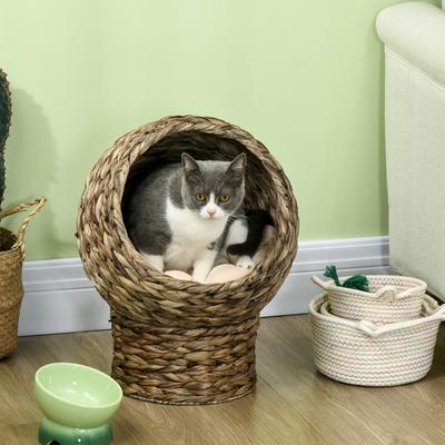 Show full view: PawHut Egg Chair Rattan Elevated Cat Bed with Removable Cover, 17-in, Dark Gray slide 2 of 10