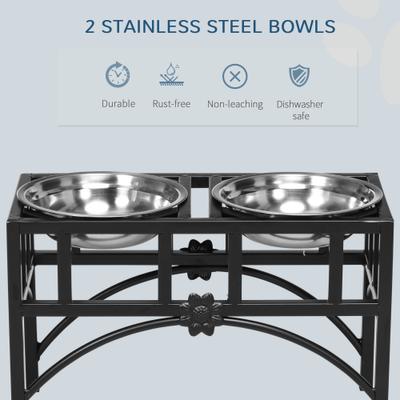 Show full view: PawHut Elevated Dog Bowls, Black, Short slide 4 of 9