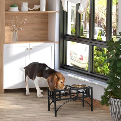 Show full view: PawHut Elevated Dog Bowls, Black, Short slide 2 of 9