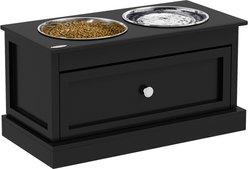 PawHut Elevated Dog Bowls with Storage Drawer, Black