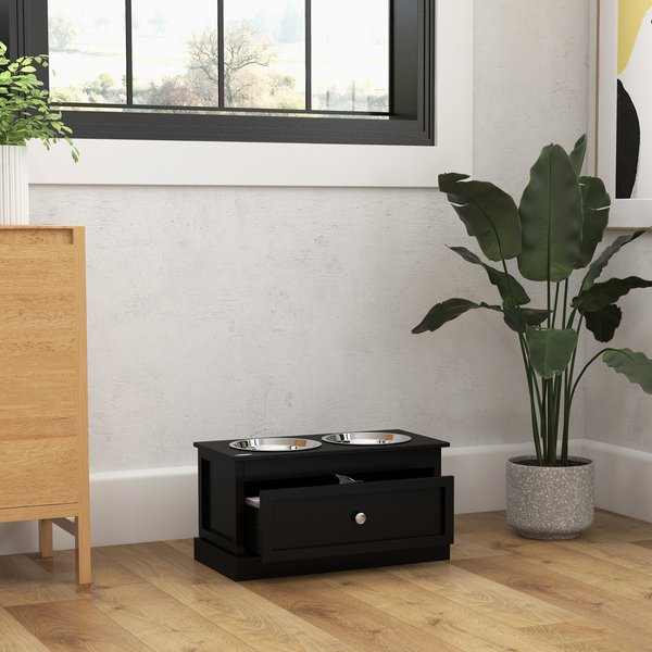 PawHut Wooden Elevated Dog Bowls