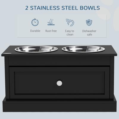 Show full view: PawHut Elevated Dog Bowls with Storage Drawer, Black slide 6 of 9