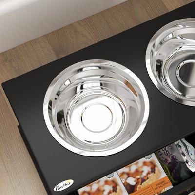 Show full view: PawHut Elevated Dog Bowls with Storage Drawer, Black slide 7 of 9