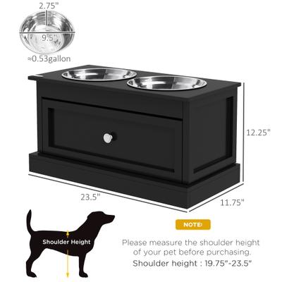 Show full view: PawHut Elevated Dog Bowls with Storage Drawer, Black slide 3 of 9