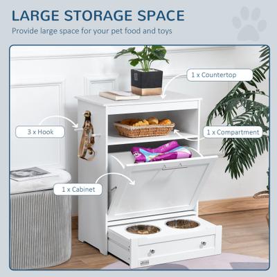 Show full view: PawHut Elevated Dog Bowls with Storage, White slide 6 of 11