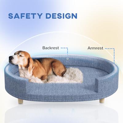 Show full view: PawHut Elevated Dog Couch Bed with Removable Cover, Blue, 39.4-in slide 6 of 9
