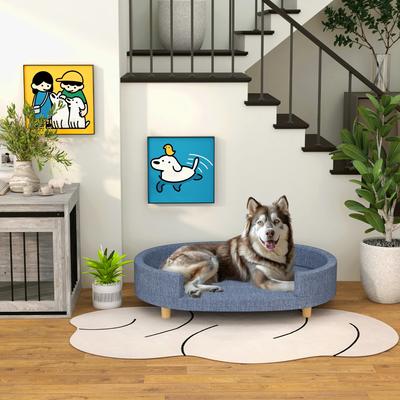 Show full view: PawHut Elevated Dog Couch Bed with Removable Cover, Blue, 39.4-in slide 2 of 9