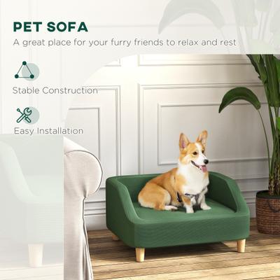 Show full view: PawHut Elevated Dog Sofa Bed with Removable Cover, Dark Green, 29.5-in slide 7 of 10