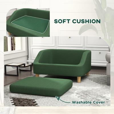 Show full view: PawHut Elevated Dog Sofa Bed with Removable Cover, Dark Green, 29.5-in slide 6 of 10