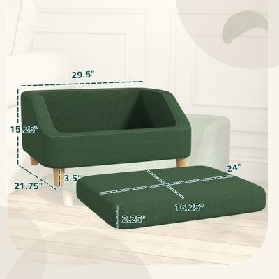 Show full view: PawHut Elevated Dog Sofa Bed with Removable Cover, Dark Green, 29.5-in slide 4 of 10
