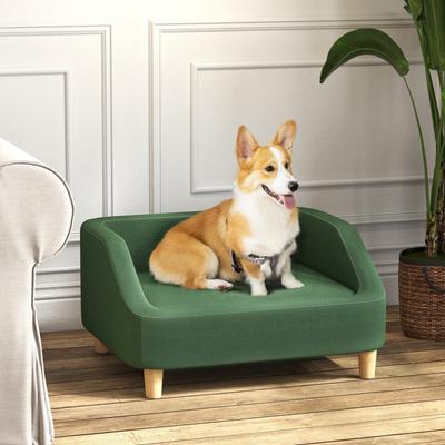 Show full view: PawHut Elevated Dog Sofa Bed with Removable Cover, Dark Green, 29.5-in slide 3 of 10