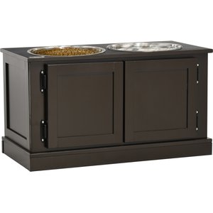 PawHut Elevated Large-Dog Bowls with Storage, Coffee