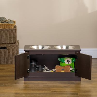 Show full view: PawHut Elevated Large-Dog Bowls with Storage, Coffee slide 9 of 10