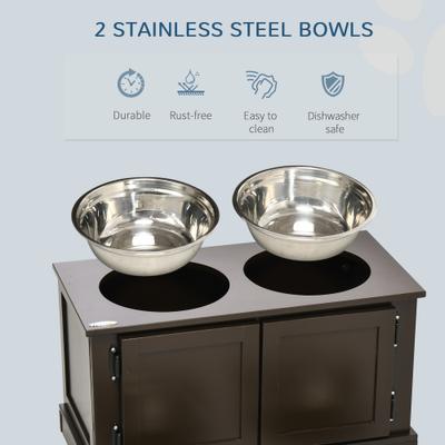Show full view: PawHut Elevated Large-Dog Bowls with Storage, Coffee slide 6 of 10
