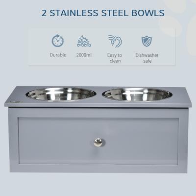 Show full view: PawHut Elevated Large-Dog Bowls with Storage, Gray slide 7 of 11
