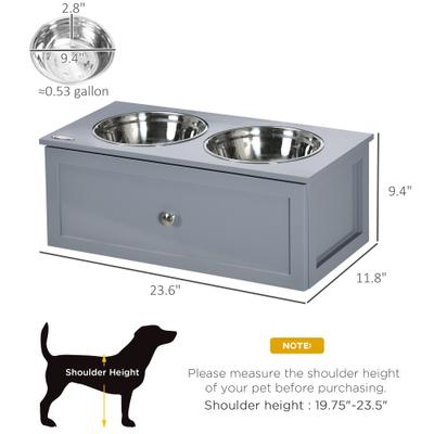 Show full view: PawHut Elevated Large-Dog Bowls with Storage, Gray slide 4 of 11