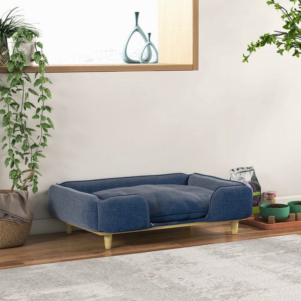 PawHut Elevated Large Dog Couch Bed with Removable Cover, Blue, 37.8-in