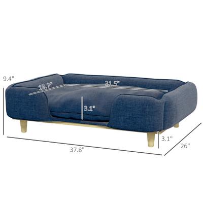 Show full view: PawHut Elevated Large Dog Couch Bed with Removable Cover, Blue, 37.8-in slide 3 of 9