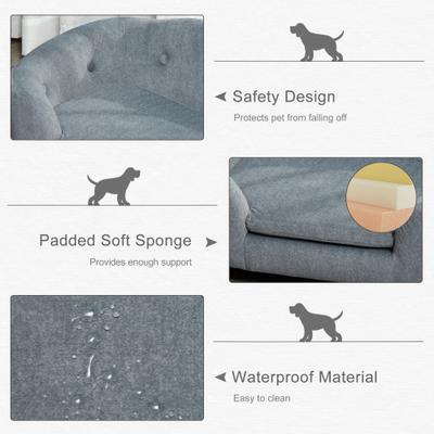 Show full view: PawHut Elevated Miniature Dog Couch Bed with Removable Cover, Gray, 27.6-in slide 7 of 11