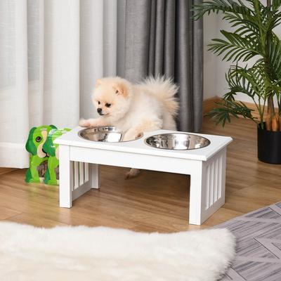 Show full view: PawHut Elevated Puppy Dog Bowls, White slide 3 of 10