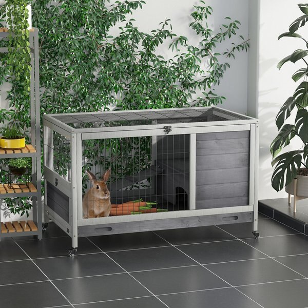 PAWHUT Elevated Wooden Indoor Rabbit Hutch, Grey - Chewy.com
