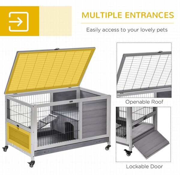 PAWHUT Elevated Wooden Indoor Rabbit Hutch, Grey - Chewy.com