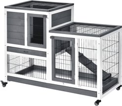 PawHut Elevated Wooden Indoor Rabbit Hutch, White/Grey