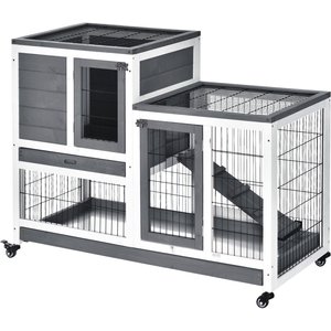 PawHut Elevated Wooden Indoor Rabbit Hutch, White/Grey