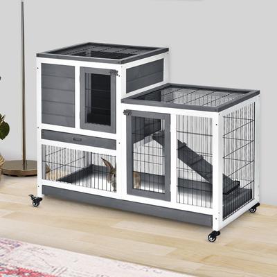 Show full view: PawHut Elevated Wooden Indoor Rabbit Hutch, White/Grey slide 4 of 10