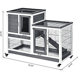 PawHut Elevated Wooden Indoor Rabbit Hutch, White/Grey
