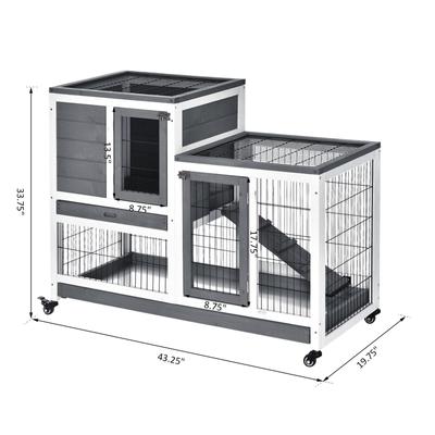 Show full view: PawHut Elevated Wooden Indoor Rabbit Hutch, White/Grey slide 5 of 10