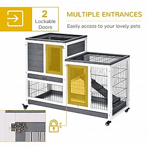 PawHut Elevated Wooden Indoor Rabbit Hutch, White/Grey