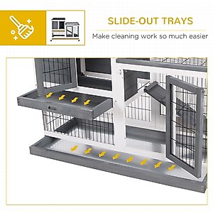 PawHut Elevated Wooden Indoor Rabbit Hutch, White/Grey