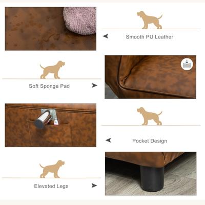 Show full view: PawHut Expandable & Foldable PU Leather Dog Sofa Bed, Brown, 39-in to 52-in slide 7 of 10
